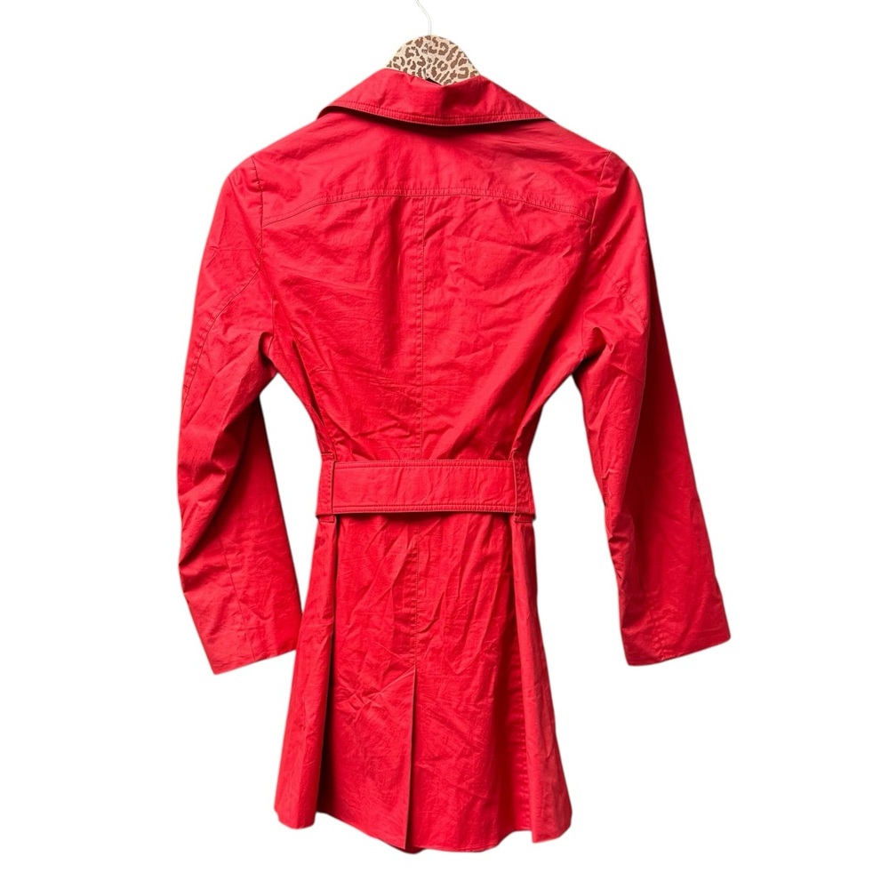Smythe Belted Long Sleeve Collared Trenchcoat Trench Jacket Red White Button 6 - Picture 2 of 15